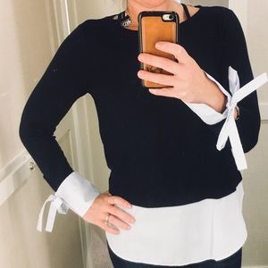 NWOT Loft XS cotton poplin top Navy Blue pinstripe